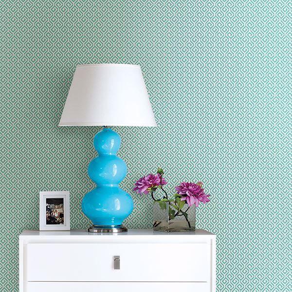 A Street Prints Sete Aqua Greek Key Wallpaper