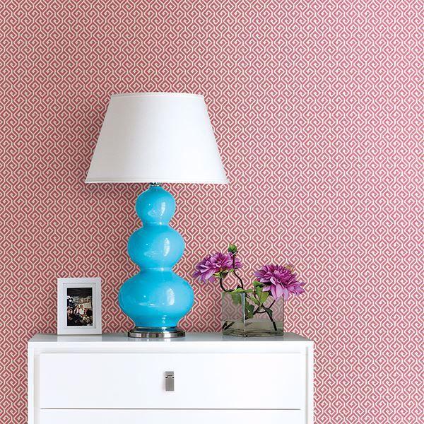 A Street Prints Sete Coral Greek Key Wallpaper