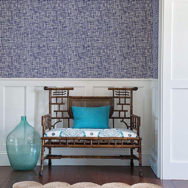 A Street Prints Shanti Blue Grid Wallpaper