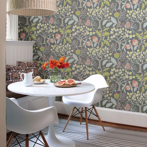 A Street Prints Shiloh Grey Botanical Wallpaper