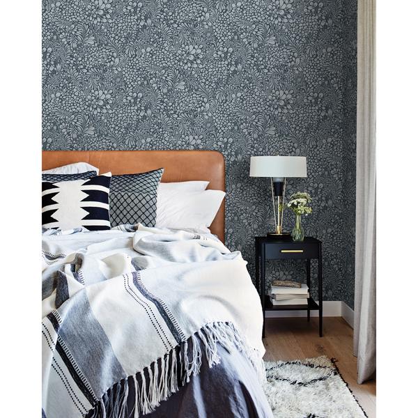 A Street Prints Siv Dark Blue Botanical Wallpaper
