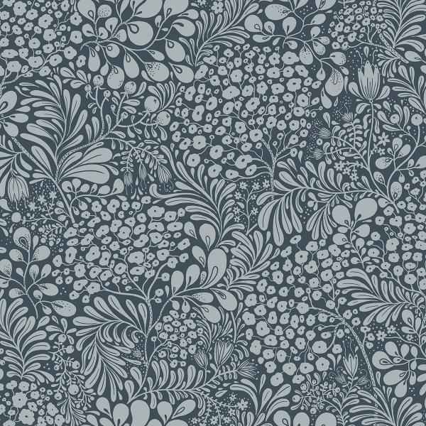 a street prints Siv Dark Blue Botanical Wallpaper