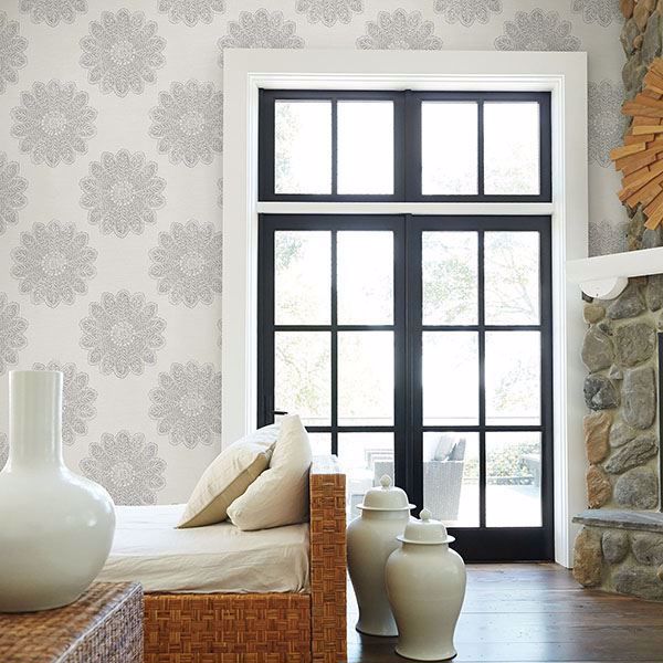 A Street Prints Sol Light Grey Medallion Wallpaper