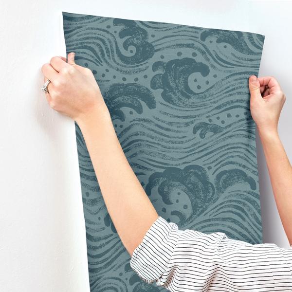 A Street Prints Swell Teal Ocean Wave Wallpaper