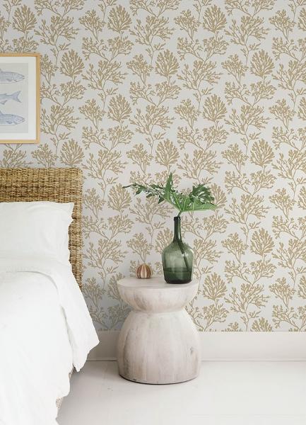 A Street Prints Tortuga Gold Coral Weave Wallpaper