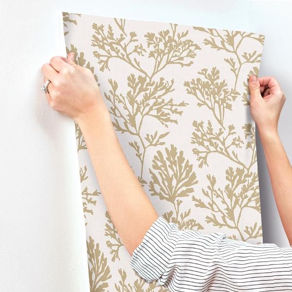 A Street Prints Tortuga Gold Coral Weave Wallpaper