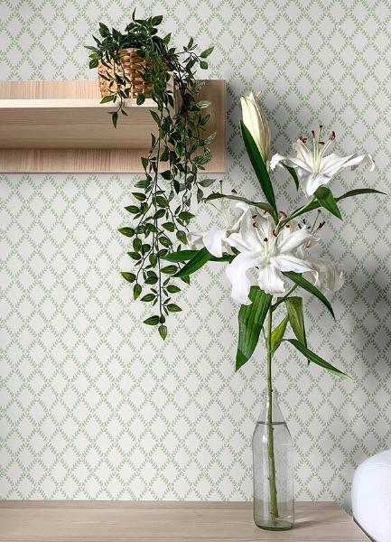 A Street Prints Trevor Sage Leaf Trellis Wallpaper