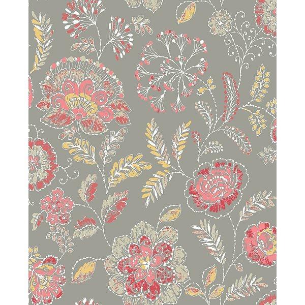 a street prints Tropez Coral Jacobean Wallpaper