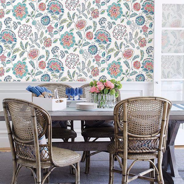 A Street Prints Tropez Teal Jacobean Wallpaper