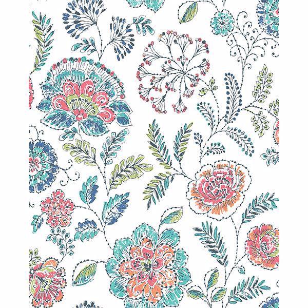 a street prints Tropez Teal Jacobean Wallpaper
