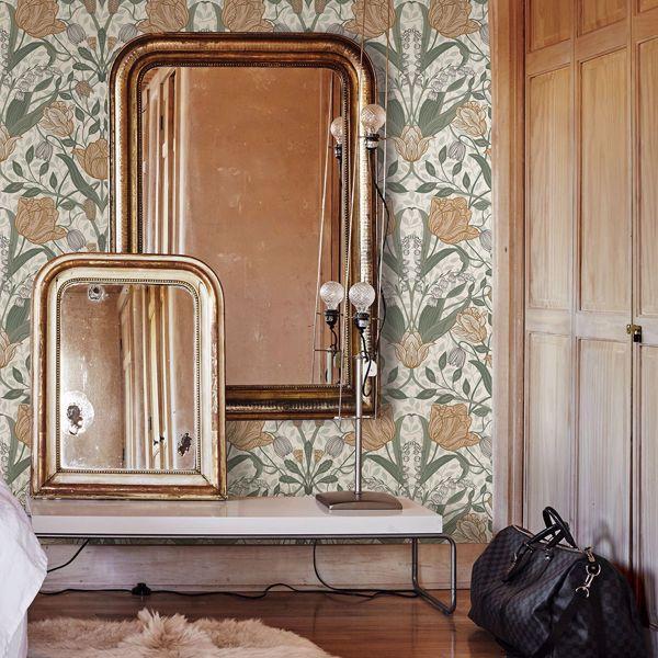 A Street Prints Tulipa Green Floral Wallpaper