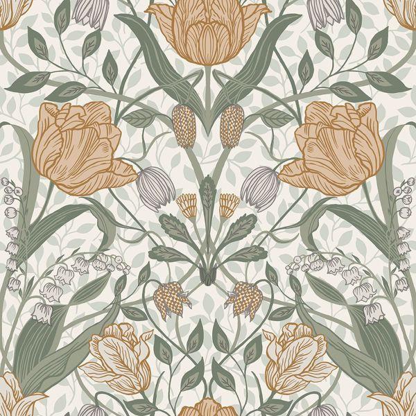 a street prints Tulipa Green Floral Wallpaper