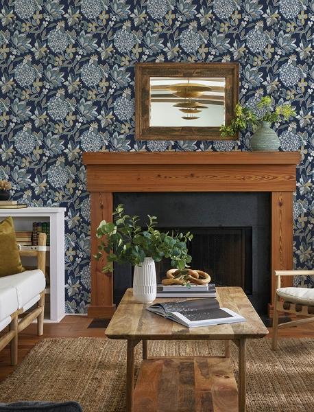 A Street Prints Valdivian Indigo Floral Wallpaper