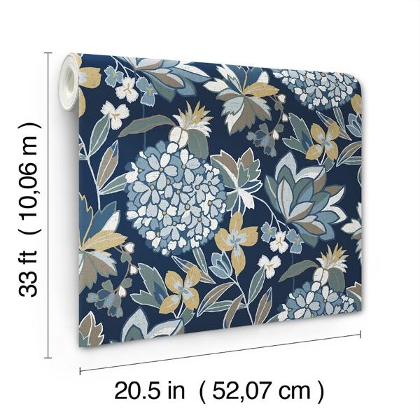 A Street Prints Valdivian Indigo Floral Wallpaper