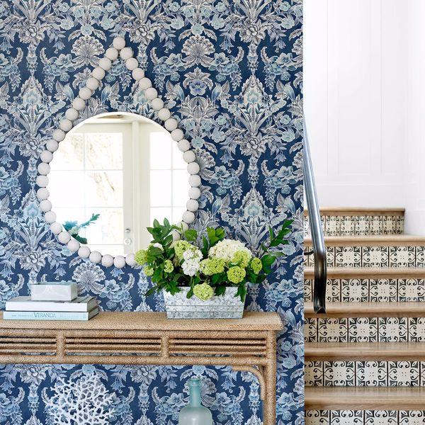 A Street Prints Vera Blue Floral Damask Wallpaper