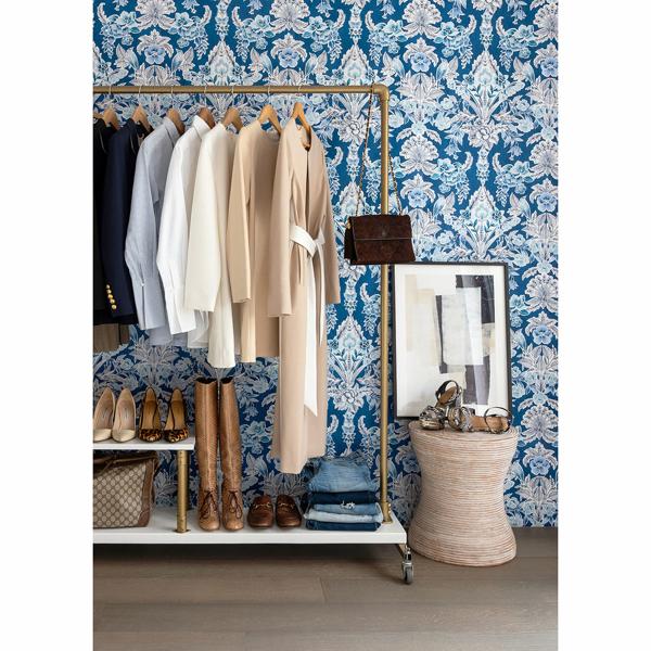 A Street Prints Vera Blue Floral Damask Wallpaper