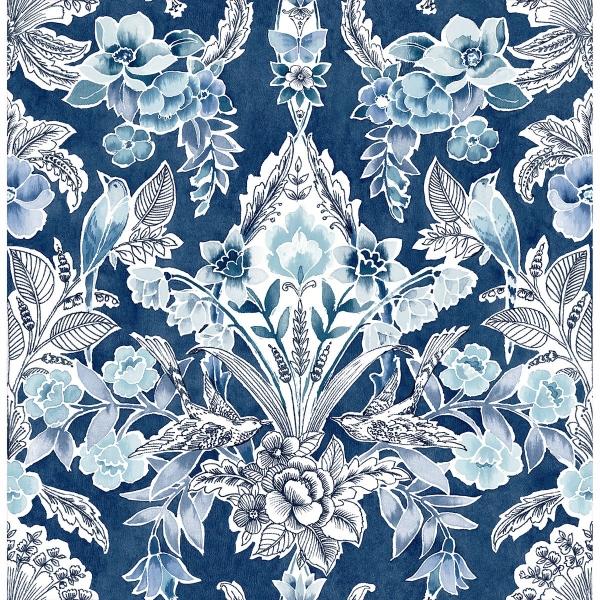a street prints Vera Blue Floral Damask Wallpaper