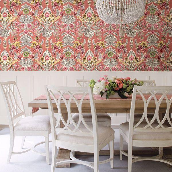 A Street Prints Vera Pink Floral Damask Wallpaper