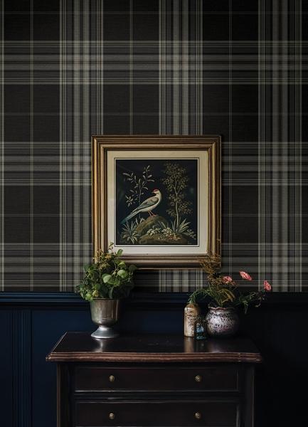 A Street Prints Westley Black Plaid Wallpaper
