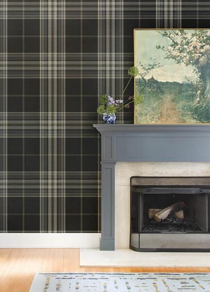 A Street Prints Westley Black Plaid Wallpaper