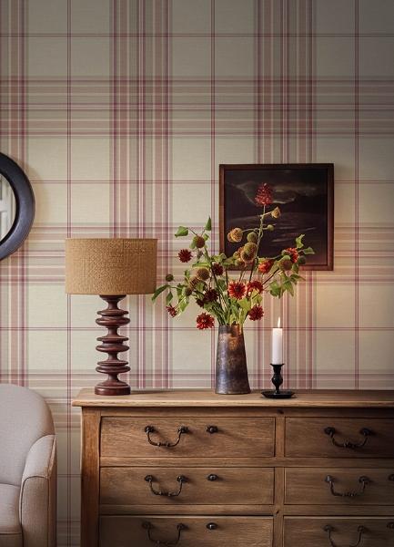 A Street Prints Westley Magenta Plaid Wallpaper
