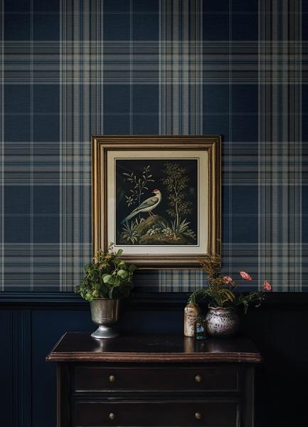 A Street Prints Westley Navy Plaid Wallpaper