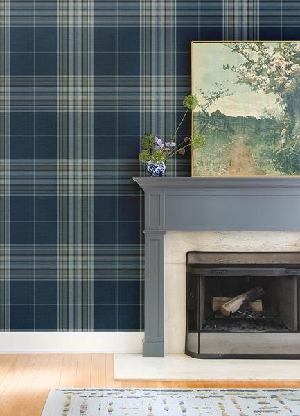 A Street Prints Westley Navy Plaid Wallpaper