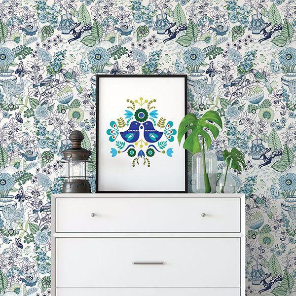 A Street Prints Whimsy Blue Fauna Wallpaper