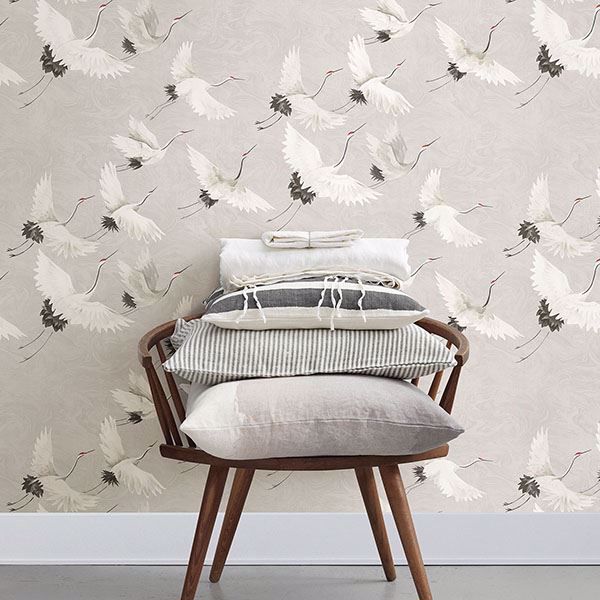 A Street Prints Windsong Grey Crane Wallpaper