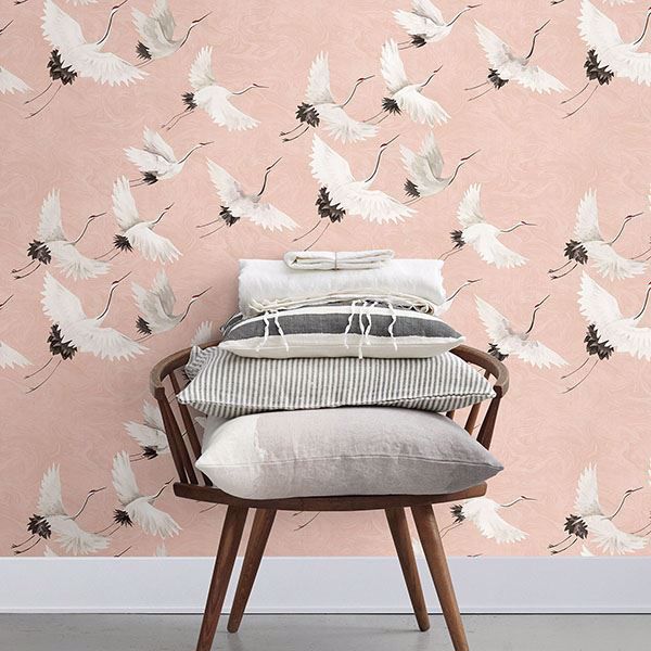 A Street Prints Windsong Pink Crane Wallpaper