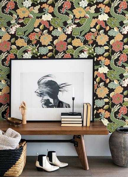 A Street Prints Yanci Green Dragon Wallpaper