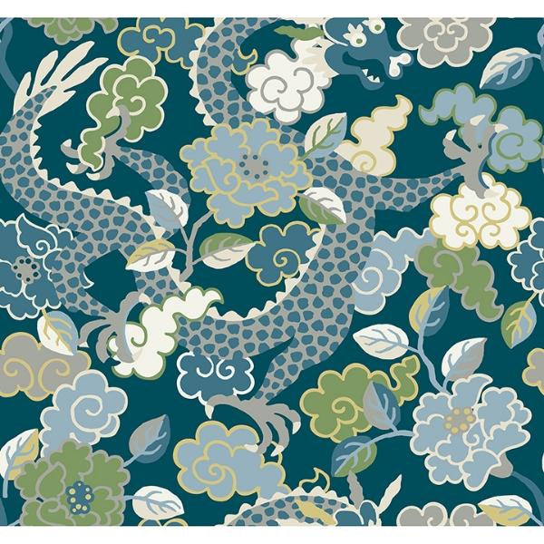 a street prints Yanci Teal Dragon Wallpaper