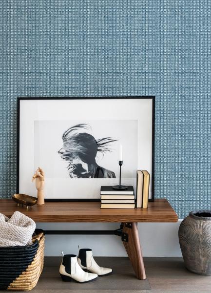 A Street Prints Zia Blue Basketweave Wallpaper