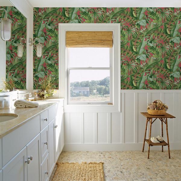 A Street Prints Alfresco Coral Tropical Palm Wallpaper