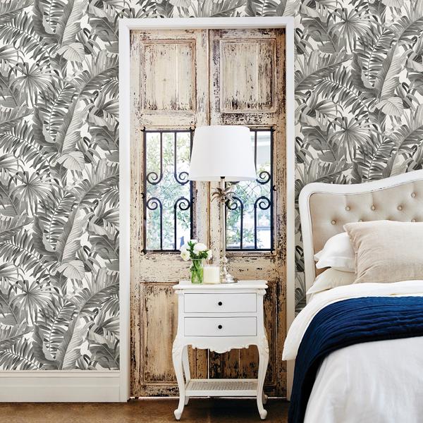 A Street Prints Alfresco Grey Tropical Palm Wallpaper