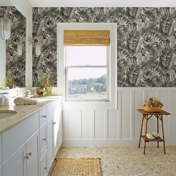 A Street Prints Alfresco Grey Tropical Palm Wallpaper