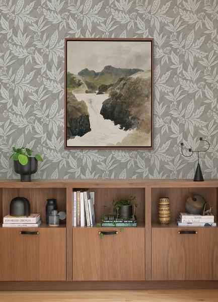 A Street Prints Anita Pewter Woodland Floral Wallpaper