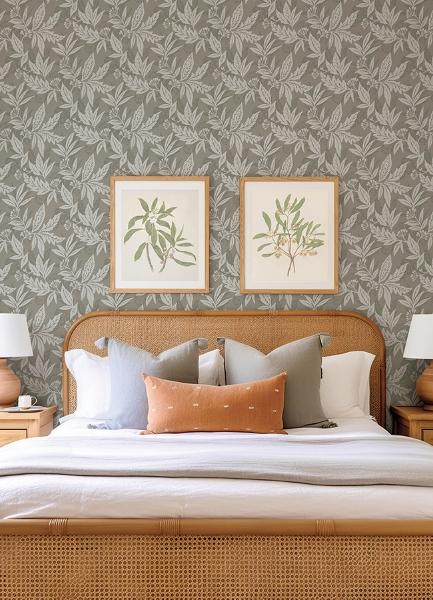 A Street Prints Anita Pewter Woodland Floral Wallpaper