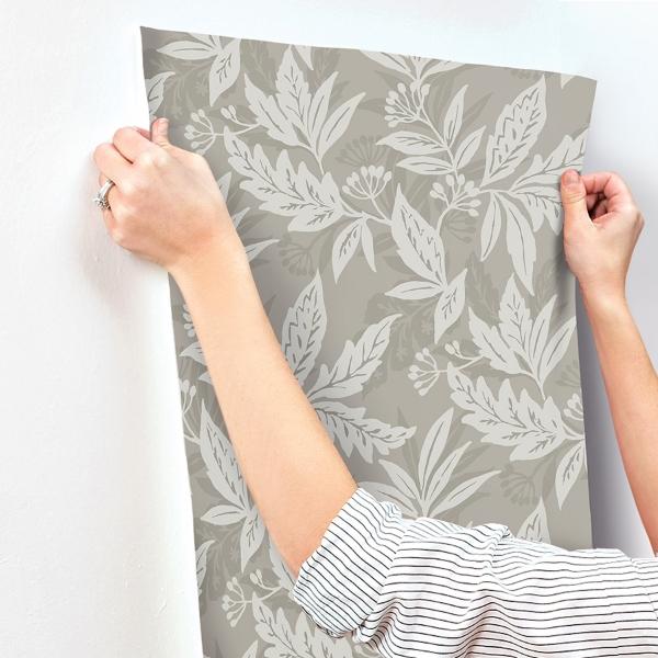 A Street Prints Anita Pewter Woodland Floral Wallpaper