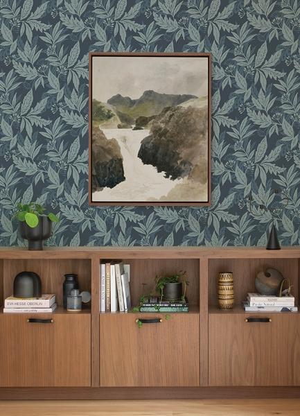 A Street Prints Anita Teal Woodland Floral Wallpaper