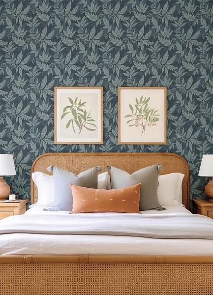 A Street Prints Anita Teal Woodland Floral Wallpaper
