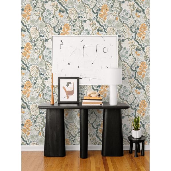 A Street Prints Ann Turquoise Floral Vines Wallpaper