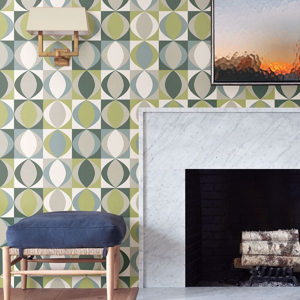 A Street Prints Archer Green Linen Geometric Wallpaper