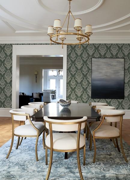 A Street Prints Arlie Evergreen Botanical Damask Wallpaper