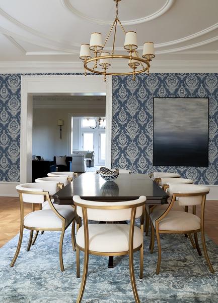 A Street Prints Arlie Indigo Botanical Damask Wallpaper