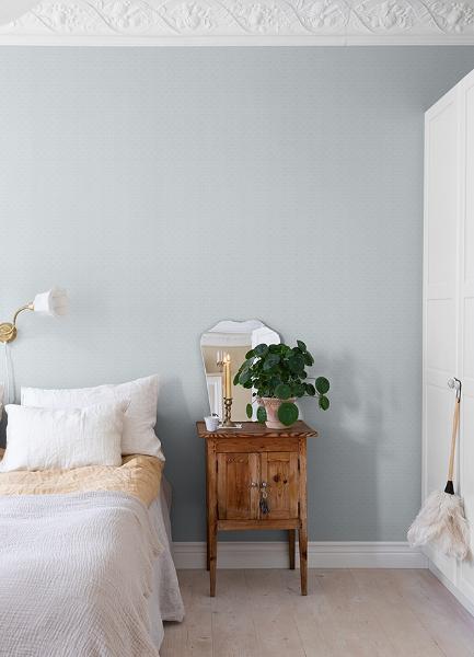 A Street Prints Athena Light Blue Scalloped Botanical Wallpaper