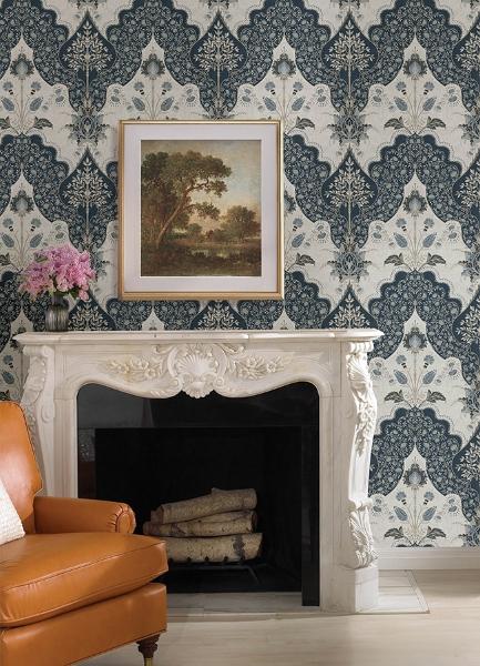 A Street Prints Auden Dark Blue Floral Grandeur Wallpaper