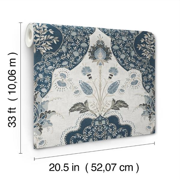 A Street Prints Auden Dark Blue Floral Grandeur Wallpaper
