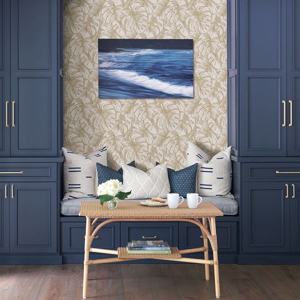 A Street Prints Balboa Gold Botanical Wallpaper- Scott Living
