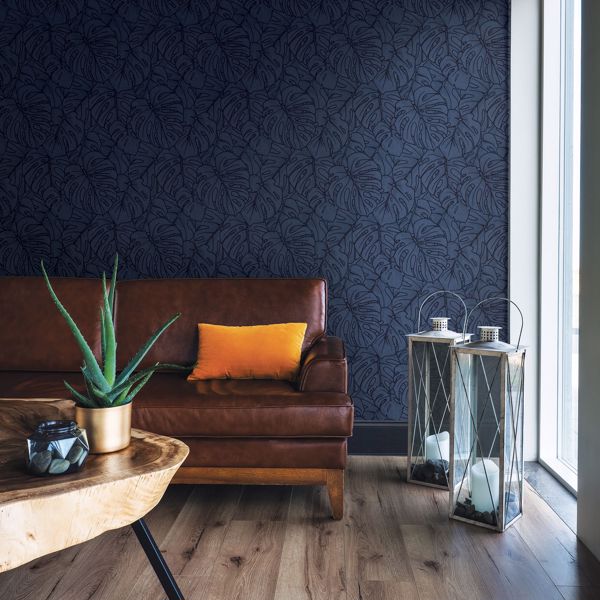 A Street Prints Balboa Indigo Botanical Wallpaper- Scott Living